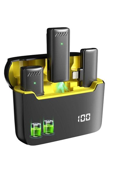 fulina Wireless microphone, 48 hours of battery life, charging case, suitable for interviews and podcasts