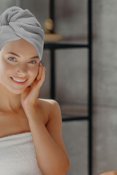 Salvia Dione غطاء رأس لتجفيف الشعر، منشفة بيكيه مع أزرار، قطن للعناية بالبشرة، مكياج، حمام الشاطئ، غطاء لتجفيف الشعر