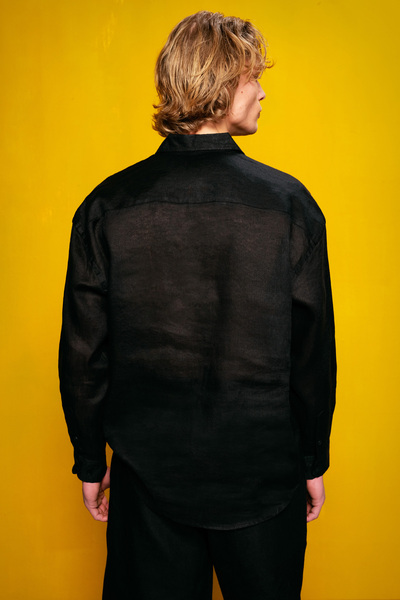 GIESTO 100% Linen Black Shirt