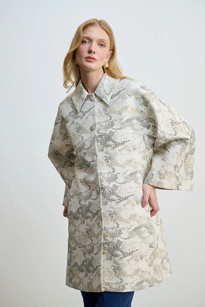 Gusto Collared Jacquard Kaftan - Stone