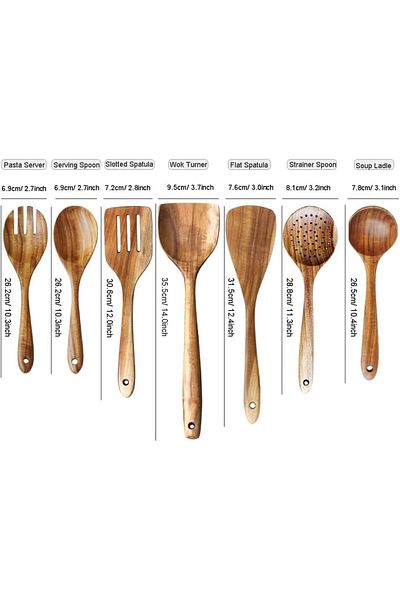 COOYA Wooden Utensils for Cooking, 7Pcs Teak Wooden Utensils, Kitchen Utensil for Stirring, Baking
