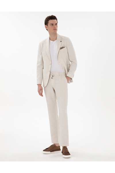 Pierre Cardin Ekru Slim Fit Keten Karışımlı Takım Elbise 50304275-VR019
