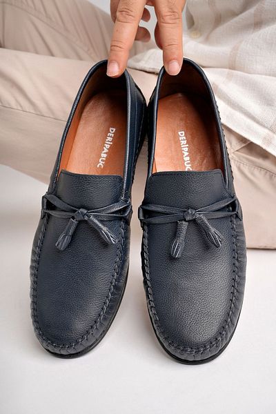 Deripabuc Genuine Leather Navy Blue Men's Leather Casual Shoes Mrd25-0489