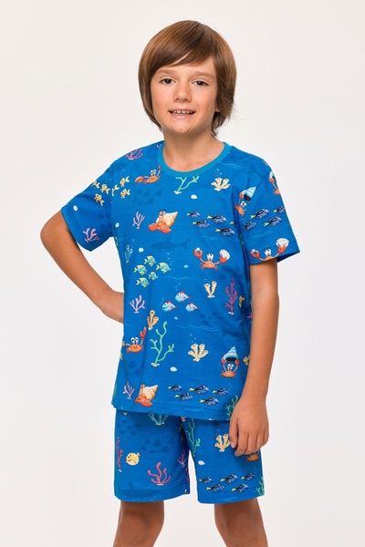 Woody 10-16 Yaş Erkek Çocuk Pijama-Pss - 916-Yengeç Baskılı Mavi