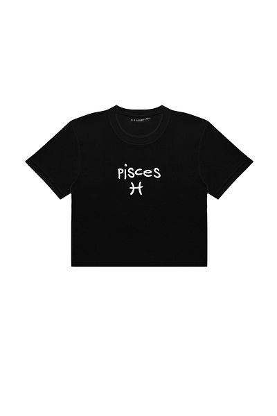 Sekizbiraltı Crop Top negru cu imprimeu Pisces