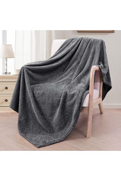 COOYA Plush Throw Blanket, Super Soft Warm Cozy Fuzzy Blankets for Couch, Waffle Textured, Grey 200*230CM