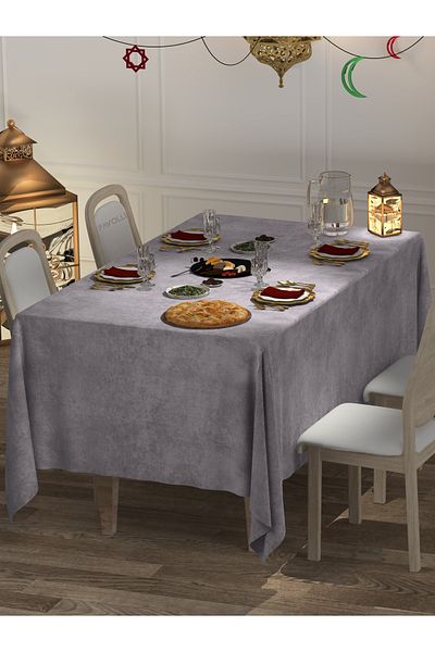 FAVOLLİ Velvet Textured Silver Gray Tablecloth