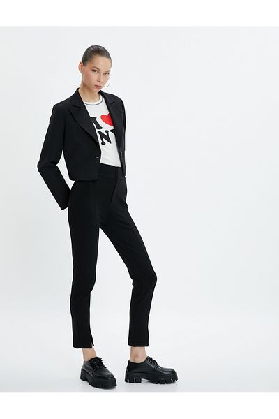 Koton Leggings Pantaloni cu detaliu cu fanta, talie inalta, talie elastica