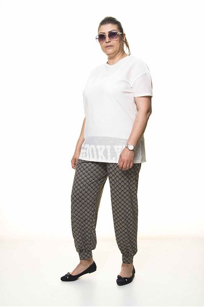 Moday Women's Large Size Patterned Summer Baggy Trousers 13d-3094