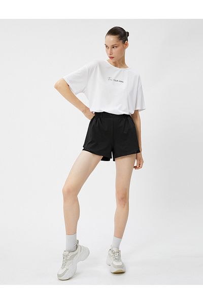 Koton Oversize Sports T-Shirt Short Sleeve Crew Neck Slogan Printed