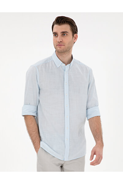 Pierre Cardin Світло-блакитна лляна сорочка вузького крою з довгими рукавами ...