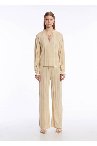 Knitss Μπλουζάκι Damla Yaka Special Design Μπεζ πλεκτό