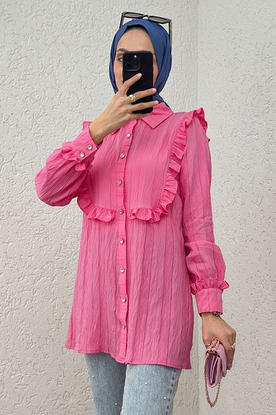 Salih Çelebi Ruffle Detailed Hijab Tunic 2235 - Pink