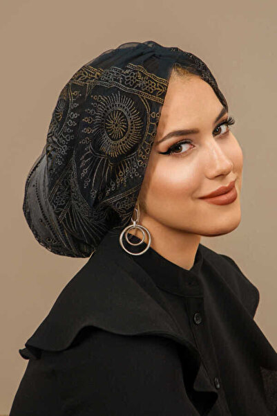 Aişe tesettür Γκρι μαύρο κορδόνι τυλιγμένο καπό