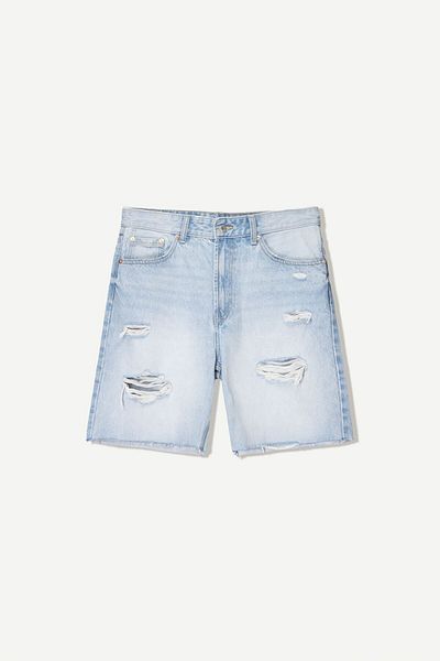 Bershka Ripped denim Bermuda shorts