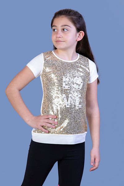 Toontoy 6 Year Old Girl Ecru Sequin T-Shirt - K-281