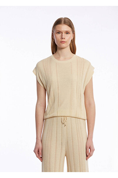 Knitss Openwork Knitted Beige Knitwear Top