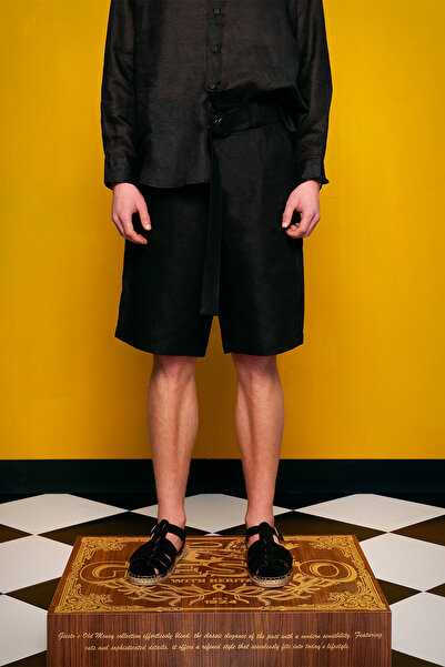 GIESTO 100% Linen Black Shorts