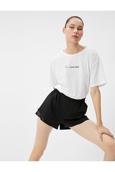 Koton Oversize Sports T-Shirt Short Sleeve Crew Neck Slogan Printed