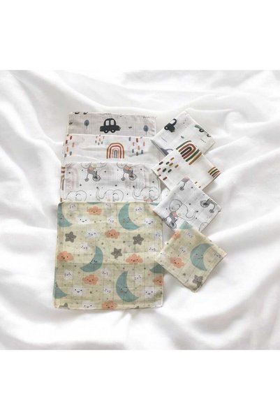 Adalinhome Atakids 100% Cotton Oeko-Tex Certified Patterned 8-Piece Muslin Baby Mouth Wipes