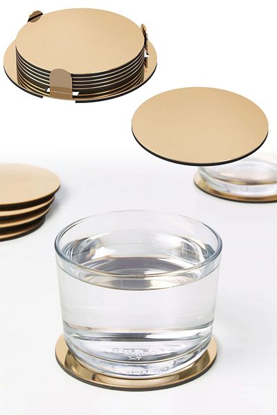 Binbirreyon Steel Stand Coasters 6 Pieces Brass Color 8,5cm Ra252