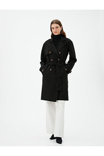 Koton Trençkot Kruvaze Düğmeli Beli Kuşaklı Cepli