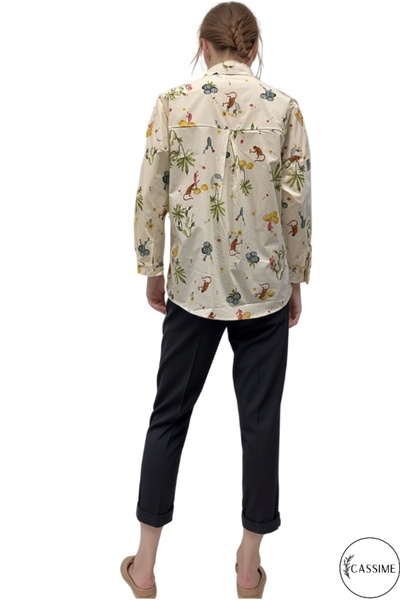 Cassime Жіноча сорочка з довгими рукавами з візерунком «Жінка-мавпа, квітка, природа» з віскози