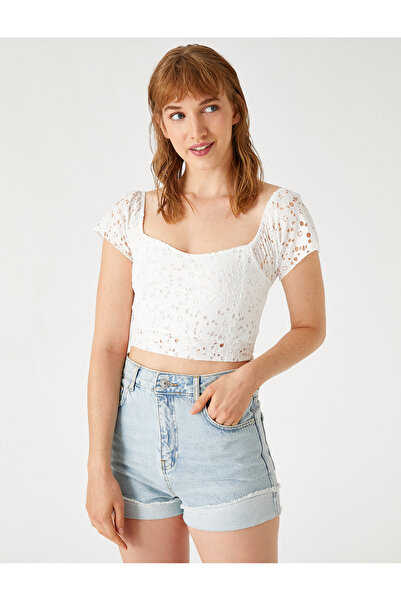Koton Tričko Crop T-Shirt Square Neck