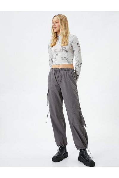 Koton Parachute Trousers with Elastic Waist, Pocket Detail, Stopper