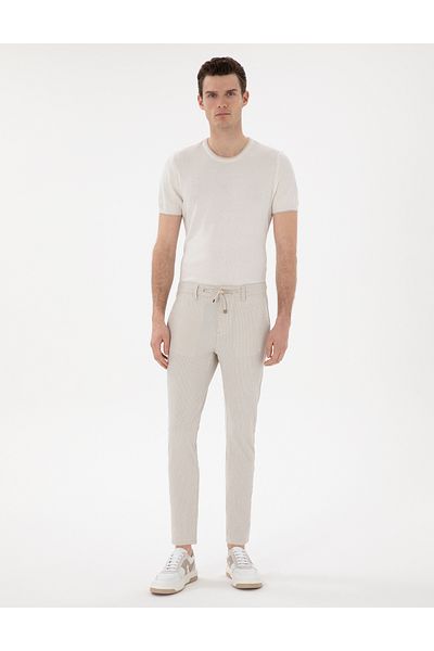 Pierre Cardin Beige Slim Fit Seersucker Summer Canvas Trousers 50305235-Vr011