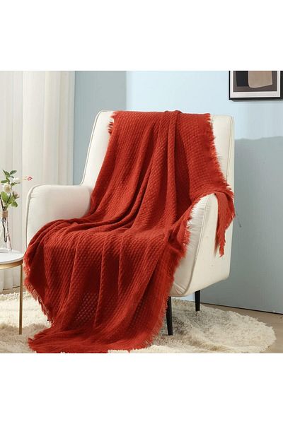 COOYA 50"X60" Farmhouse Breathable Lightweight Knit Throw Blanket for Couch Chair, Burnt Orange Waffle