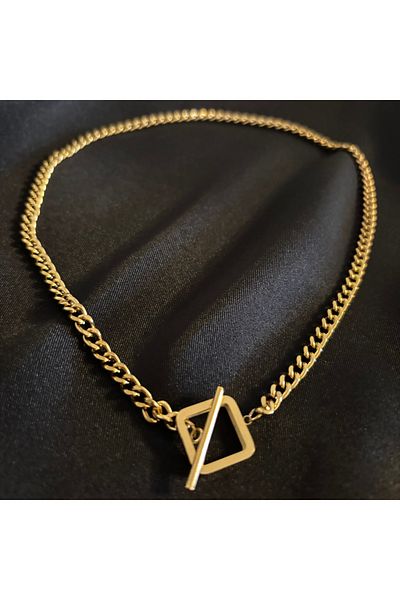Zeyn Gold Steel Necklace with Lock Detail