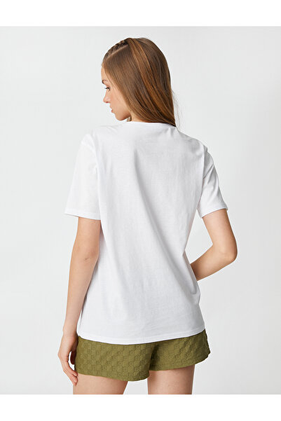 Koton Tričko s květinovým potiskem a krátkým rukávem s výstřihem