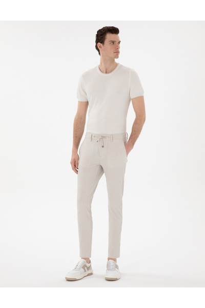 Pierre Cardin Bej Slim Fit Gofre Yazlık Kanvas Pantolon 50305235-VR011