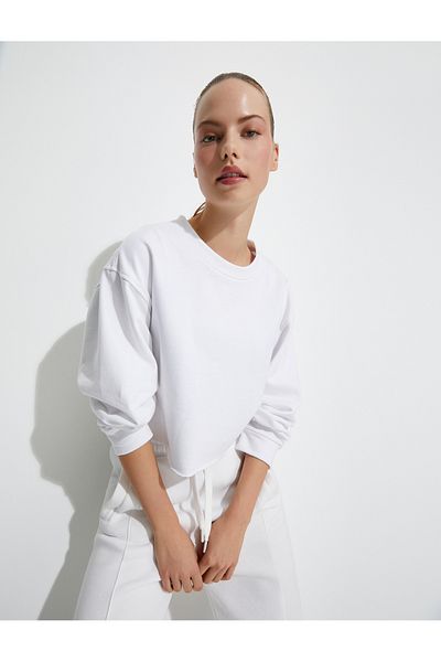 Koton Oversize Crop Sweatshirt Basic Long Sleeve Cotton