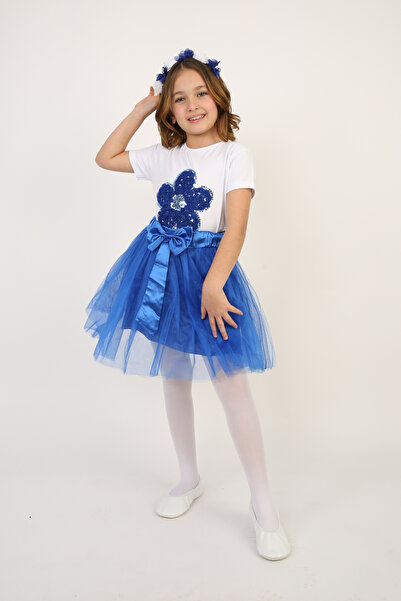 Dıgıl Kids Момичешки комплект  "Сакс " със сини цветя за 23-ти април