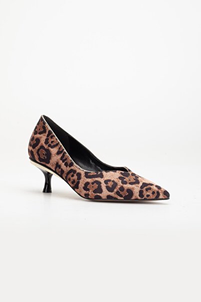 Dilimler Ayakkabı Large Size Faux Leather V-Faced Leopard Women's Low Heeled Shoes