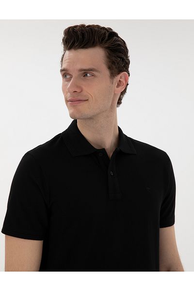 Pierre Cardin Μαύρο μπλουζάκι με λαιμόκοψη Polo Slim Fit Basic 50302561-vr046