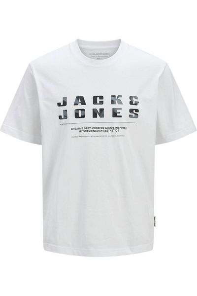 Jack & Jones Tricou JACK &JONES Recharge Front Branding JNR - 12274730-Alb strălucitor