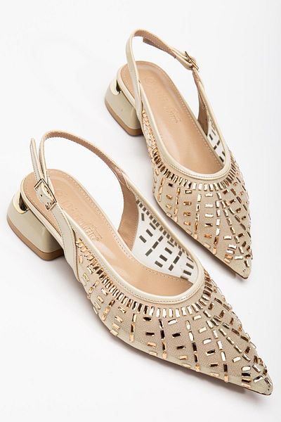 Dilimler Ayakkabı Women's Short Heeled Evening Dress Shoes - Rose Mesh Stone Slab Heel Open