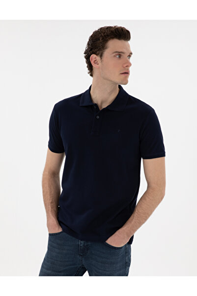 Pierre Cardin Тъмносиня тениска с поло яка, без гънки, с тясна кройка 5030256...