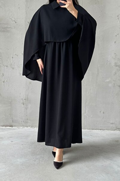 LEYUZE BUTİK فستان سهرة حجاب بتفاصيل كيب من قماش الكريب