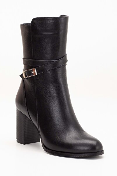 ANALİN SHOES Μαύρες γυναικείες μπότες από γνήσιο δέρμα - Κομψές γόβες με λεπτομέρεια πόρπης