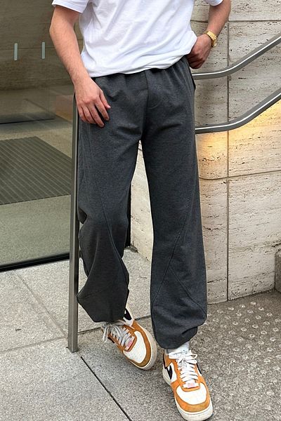 North London Men's Two Yarn Seasonal Anthracite Piece Detailed Jogger Oversize Sweatpants