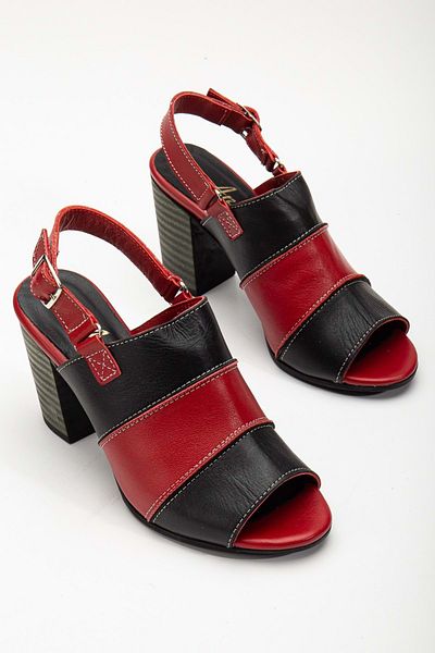 ANALİN SHOES Sandale roșii pentru femei din piele naturală cu toc