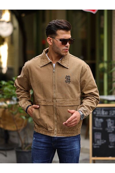 LTC Jeans Ανδρικό τζιν μπουφάν με φερμουάρ Oversize Tan Bomber