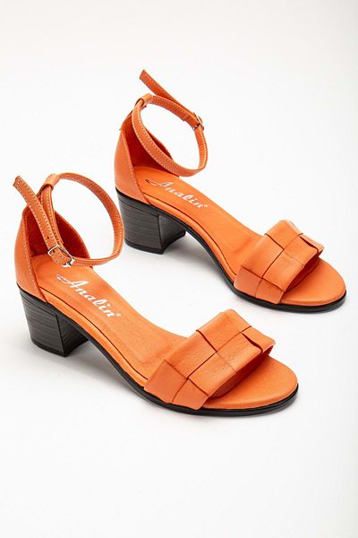 ANALİN SHOES Sandale cu toc pentru femei din piele naturală portocalie - cu curele la gleznă