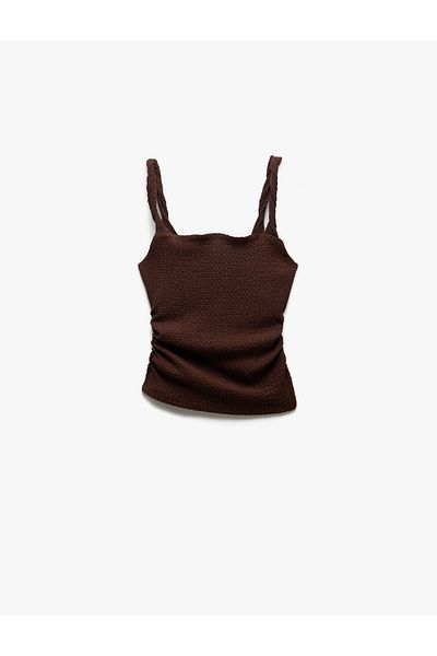 Koton Drape Detailed Square Neck Slim Fit Textured Strap Tank Top