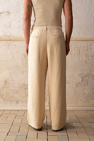 GIESTO Textured Pleated Beige Trousers