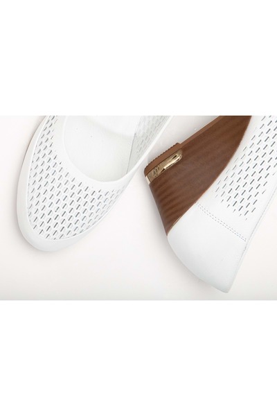 ANALİN SHOES White Wedge Heeled Honeycomb Printed Genuine Leather Women's Shoes